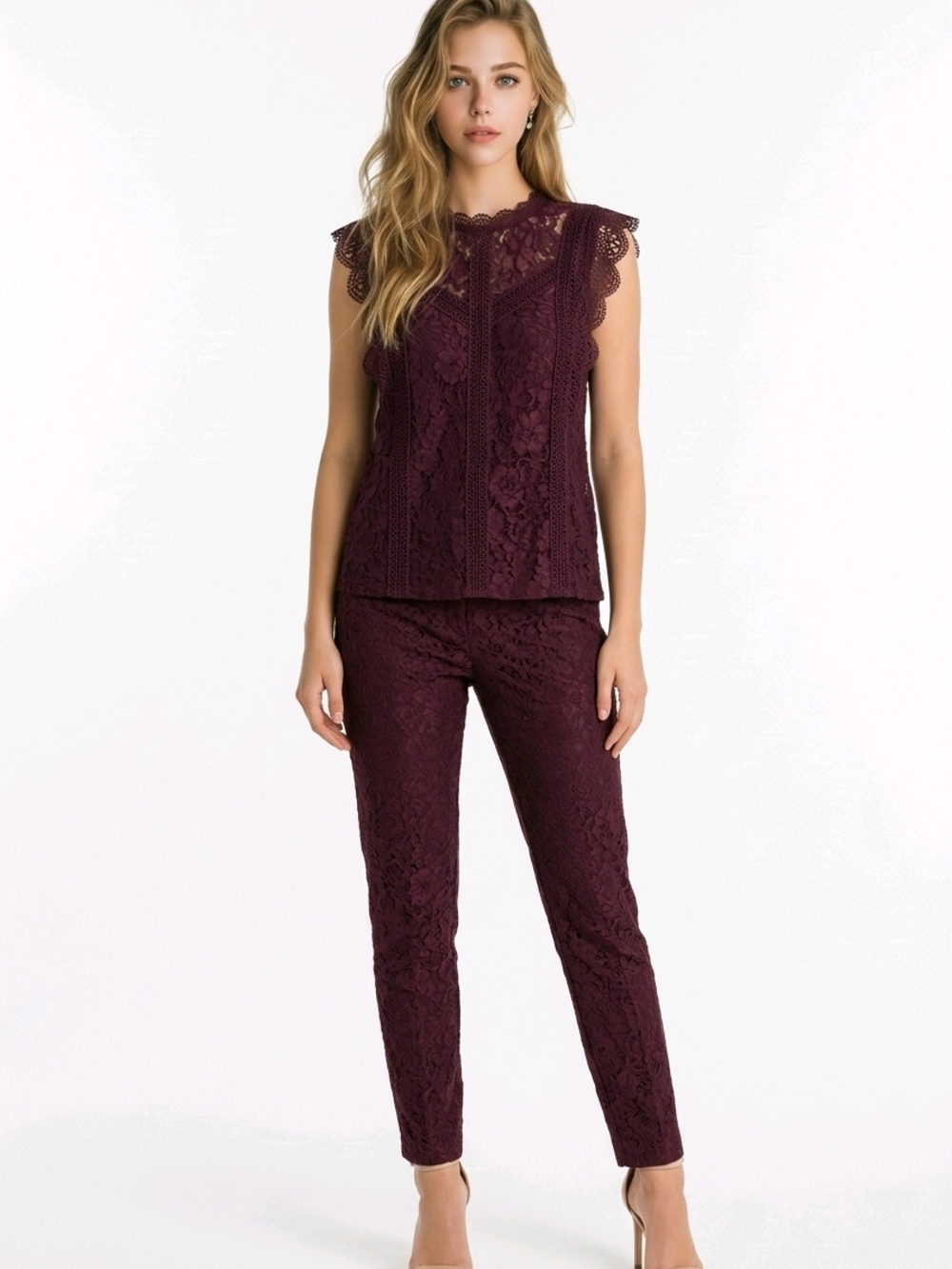 Lace Sleeveless Top - Wine